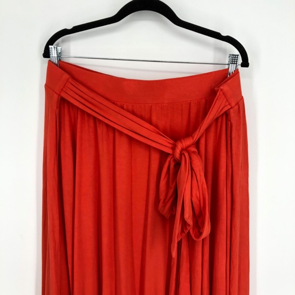 Ava & Viv Maxi Skirt Size 2X Orange Pull On Stretch Tie Waist Pockets - Picture 2 of 10
